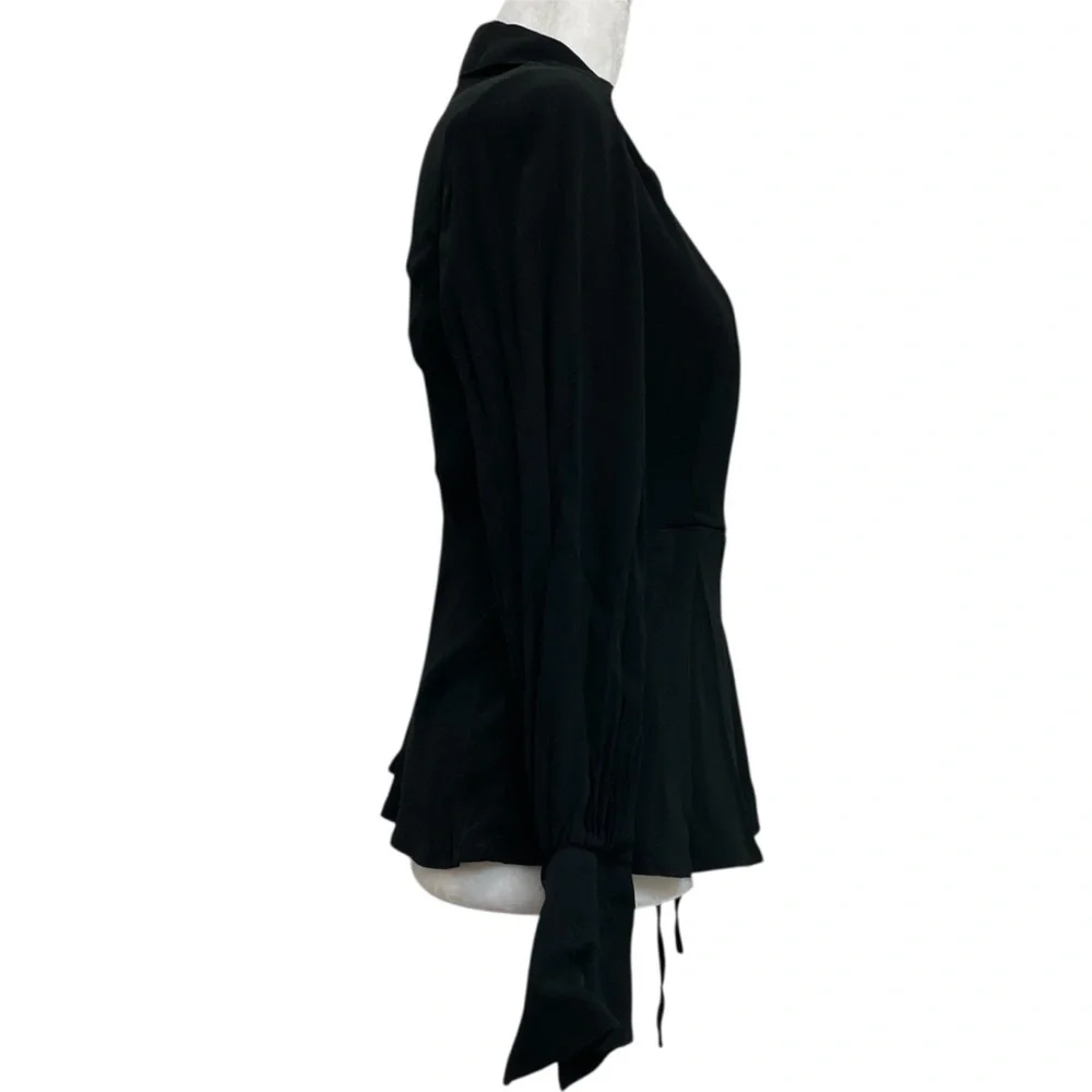 J Crew Black Long Sleeve Wrap Front Crepe Blouse
